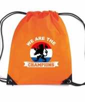 We are the champions voetbal rugzakje sporttas rijgkoord oranje