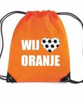 Wij houden oranje voetbal rugzakje sporttas rijgkoord oranje